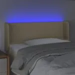 Tăblie de pat cu LED, crem, 83x16x78/88 cm, textil