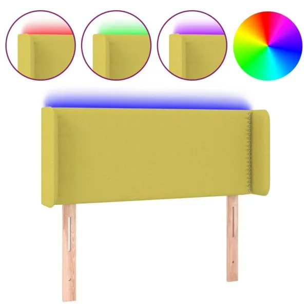 Tăblie de pat cu LED, verde, 83x16x78/88 cm, textil
