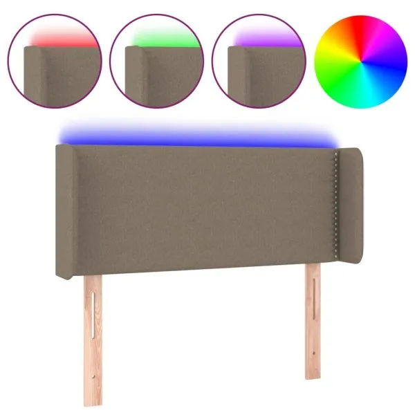 Tăblie de pat cu LED, gri taupe, 93x16x78/88 cm, textil