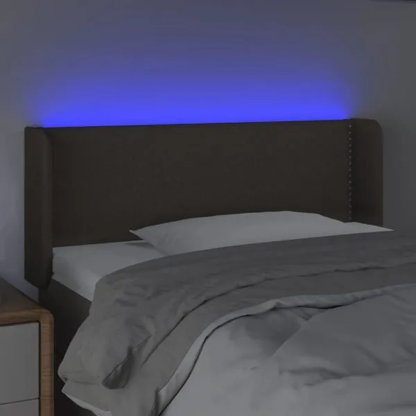 Tăblie de pat cu LED, gri taupe, 93x16x78/88 cm, textil