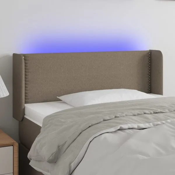Tăblie de pat cu LED, gri taupe, 93x16x78/88 cm, textil