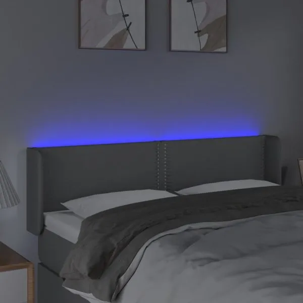 Tăblie de pat cu LED, gri deschis, 147x16x78/88 cm, textil
