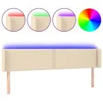Tăblie de pat cu LED, crem, 163x16x78/88 cm, textil