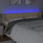 Tăblie de pat cu LED, crem, 163x16x78/88 cm, textil