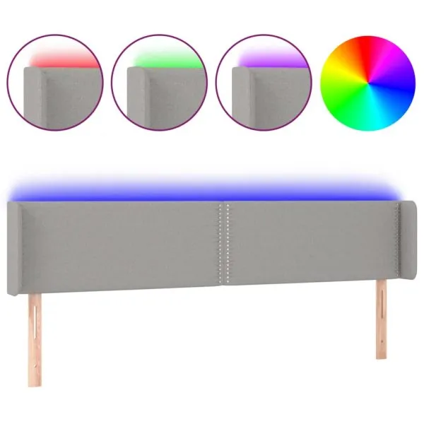 Tăblie de pat cu LED, gri deschis, 203x16x78/88 cm, textil