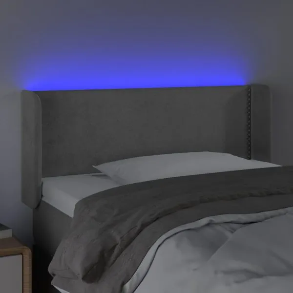 Tăblie de pat cu LED, gri deschis, 83x16x78/88 cm, catifea