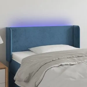 Tăblie de pat cu LED, albastru închis, 83x16x78/88 cm, catifea