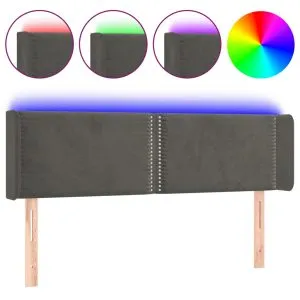 Tăblie de pat cu LED, gri închis, 147x16x78/88 cm, catifea