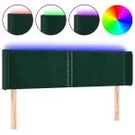 Tăblie de pat cu LED, verde închis, 147x16x78/88 cm, catifea