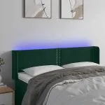 Tăblie de pat cu LED, verde închis, 147x16x78/88 cm, catifea