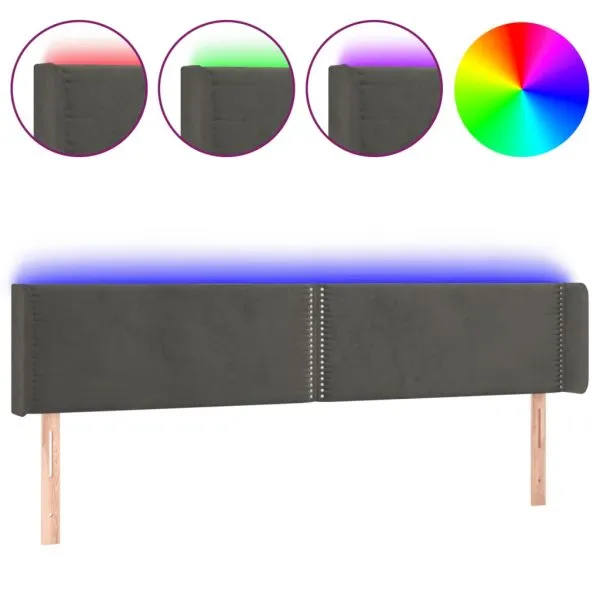 Tăblie de pat cu LED, gri închis, 163x16x78/88 cm, catifea