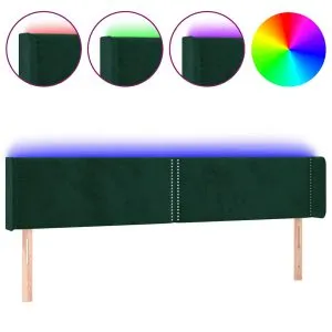 Tăblie de pat cu LED, verde închis, 163x16x78/88 cm, catifea