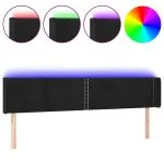 Tăblie de pat cu LED, negru, 183x16x78/88 cm, catifea