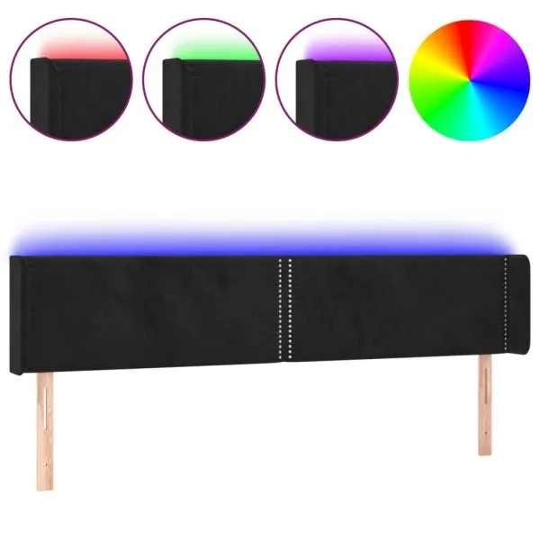 Tăblie de pat cu LED, negru, 183x16x78/88 cm, catifea
