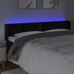 Tăblie de pat cu LED, negru, 183x16x78/88 cm, catifea