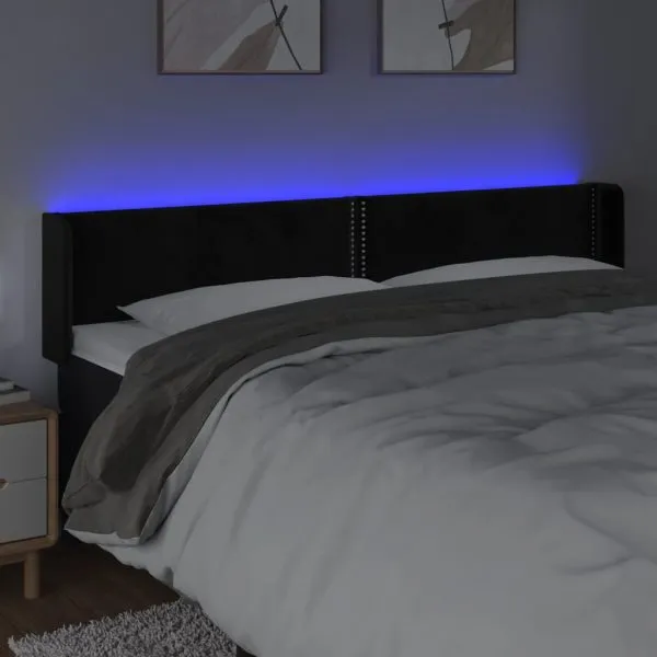 Tăblie de pat cu LED, negru, 183x16x78/88 cm, catifea