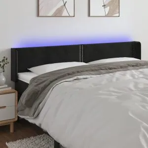 Tăblie de pat cu LED, negru, 183x16x78/88 cm, catifea