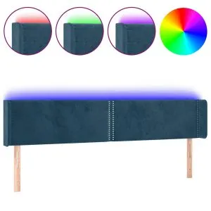 Tăblie de pat cu LED, albastru închis, 203x16x78/88 cm, catifea