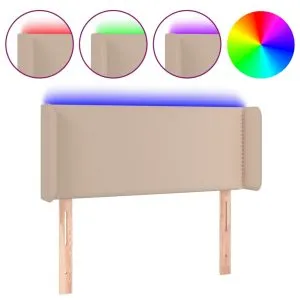 Tăblie de pat cu LED, cappuccino 103x16x78/88cm piele ecologică