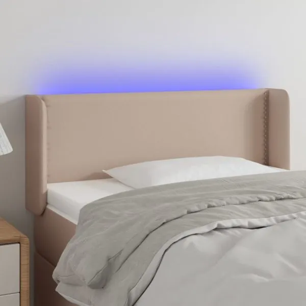 Tăblie de pat cu LED, cappuccino 103x16x78/88cm piele ecologică