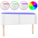 Tăblie de pat cu LED, alb, 147x16x78/88 cm, piele ecologică