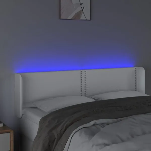 Tăblie de pat cu LED, alb, 147x16x78/88 cm, piele ecologică