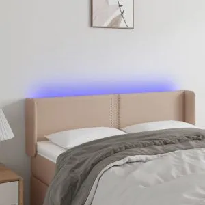Tăblie de pat cu LED cappuccino 147x16x78/88 cm piele ecologică