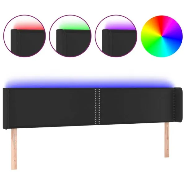 Tăblie de pat cu LED, negru, 183x16x78/88 cm, piele ecologică