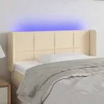 Tăblie de pat cu LED, crem, 83x16x78/88 cm, textil