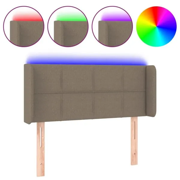 Tăblie de pat cu LED, gri taupe, 93x16x78/88 cm, textil