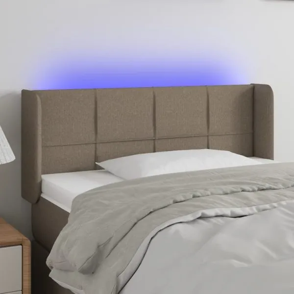 Tăblie de pat cu LED, gri taupe, 93x16x78/88 cm, textil