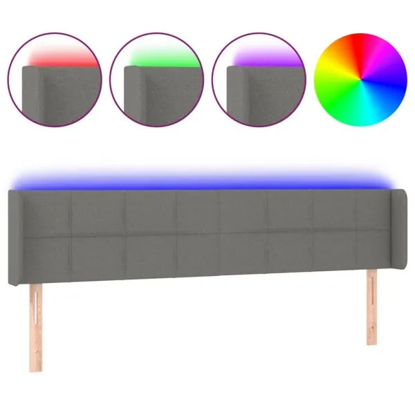 Tăblie de pat cu LED, gri închis, 163x16x78/88 cm, textil