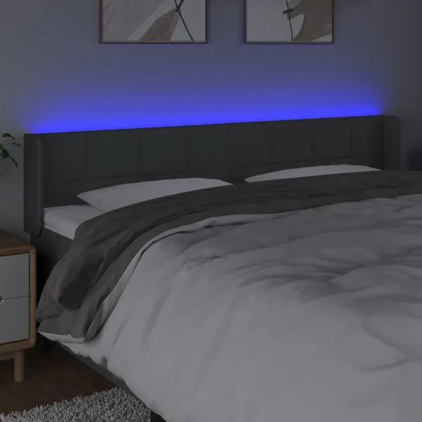 Tăblie de pat cu LED, gri închis, 163x16x78/88 cm, textil