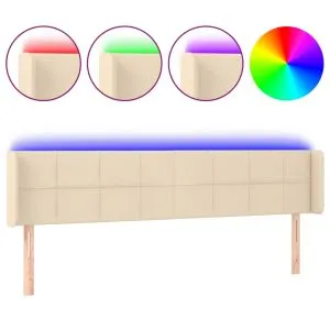 Tăblie de pat cu LED, crem, 183x16x78/88 cm, textil