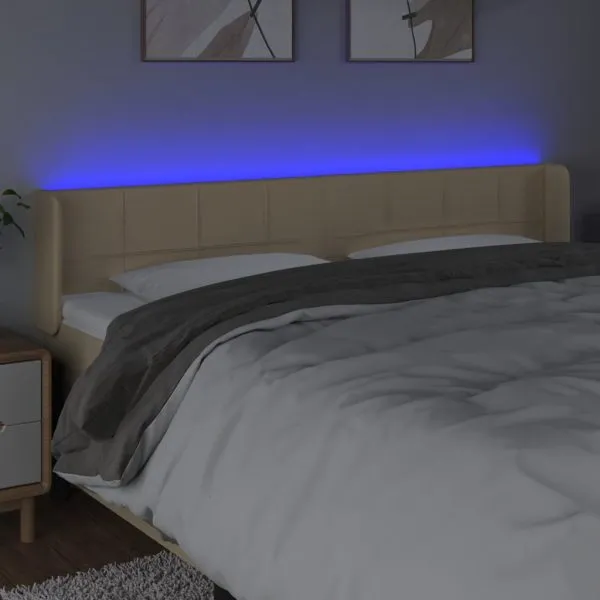 Tăblie de pat cu LED, crem, 183x16x78/88 cm, textil