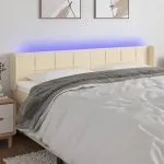 Tăblie de pat cu LED, crem, 183x16x78/88 cm, textil