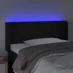 Tăblie de pat cu LED, negru, 93x16x78/88 cm, catifea