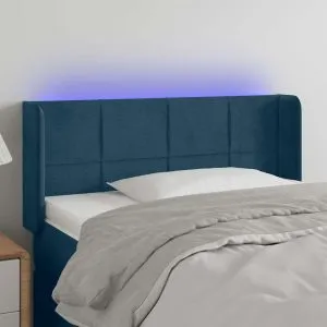 Tăblie de pat cu LED, albastru închis, 93x16x78/88 cm, catifea