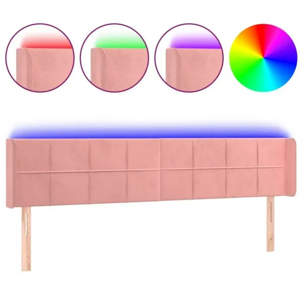 Tăblie de pat cu LED, roz, 163x16x78/88 cm, catifea