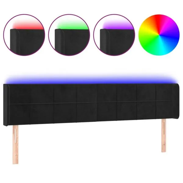 Tăblie de pat cu LED, negru, 203x16x78/88 cm, catifea