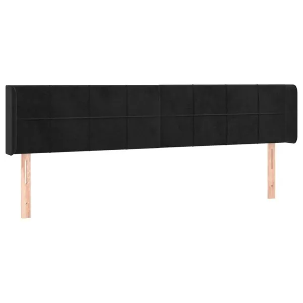 Tăblie de pat cu LED, negru, 203x16x78/88 cm, catifea