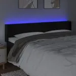 Tăblie de pat cu LED, negru, 203x16x78/88 cm, catifea