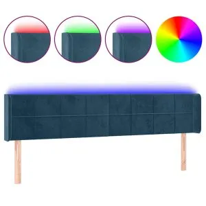 Tăblie de pat cu LED, albastru închis, 203x16x78/88 cm, catifea