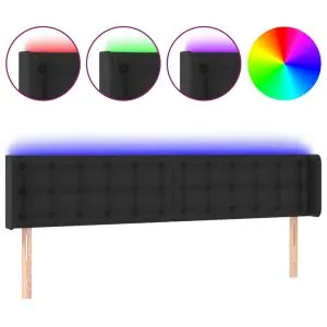 Tăblie de pat cu LED, negru, 183x16x78/88 cm, piele ecologică