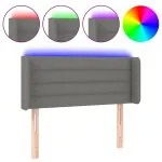 Tăblie de pat cu LED, gri închis, 93x16x78/88 cm, textil