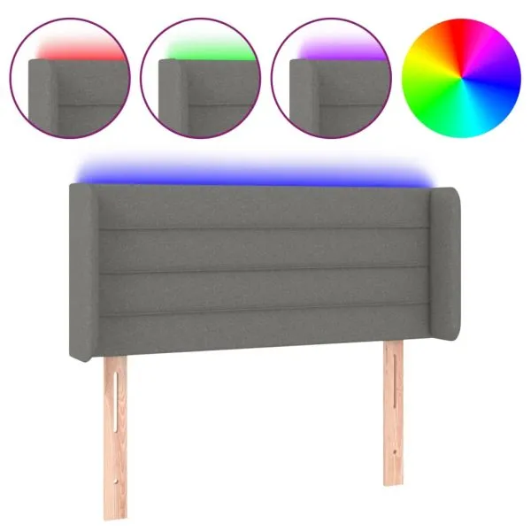 Tăblie de pat cu LED, gri închis, 103x16x78/88 cm, textil