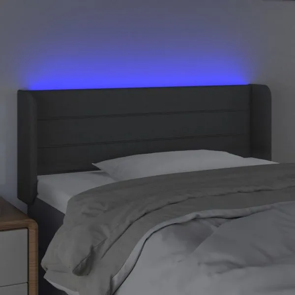 Tăblie de pat cu LED, gri închis, 103x16x78/88 cm, textil