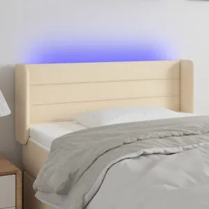 Tăblie de pat cu LED, crem, 103x16x78/88 cm, textil