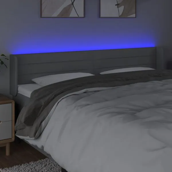 Tăblie de pat cu LED, gri deschis, 183x16x78/88 cm, textil