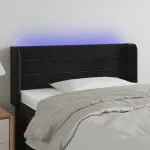 Tăblie de pat cu LED, negru, 93x16x78/88 cm, catifea